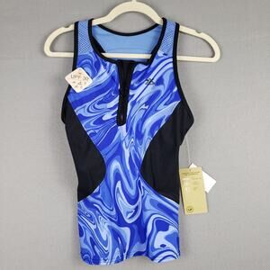 ZeroXPosur Size XS Sun Smart Scuba Tankini Swimsuit Top Blue Marble‎ Swirl NWT